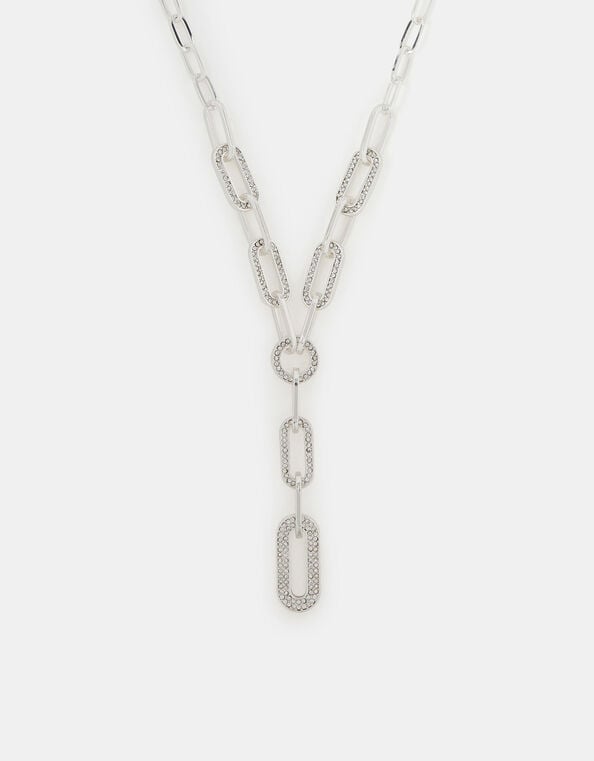 Diamanté Link Lariat Necklace, , large