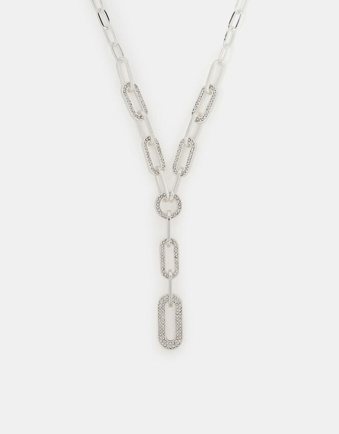 Diamanté Link Lariat Necklace, , large