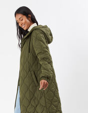 Long Diamond Puffer Coat, Green (KHAKI), large