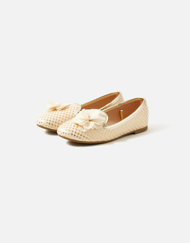Kids Jacquard Corsage Slipper Shoes, Gold (GOLD), large