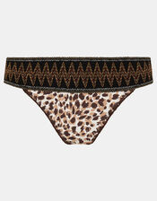 Leopard Print Band Bikini Bottoms, Brown (BROWN), large