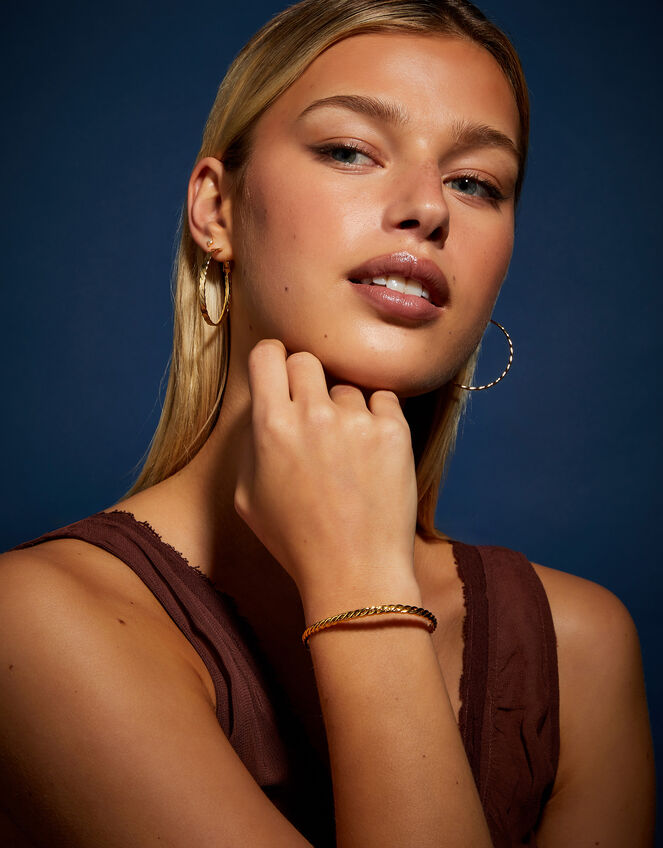 14ct Gold-Plated Twisted Bangle Cuff, , large