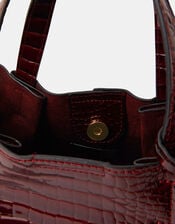 Faux Croc Skin Patent Tote Bag, Red (BURGUNDY), large
