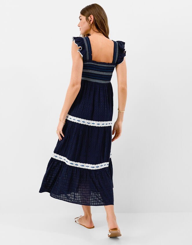 Smocked Lace Midi Dress, Blue (NAVY), large