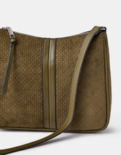 Embossed Faux Suede Crossbody Bag, Green (KHAKI), large
