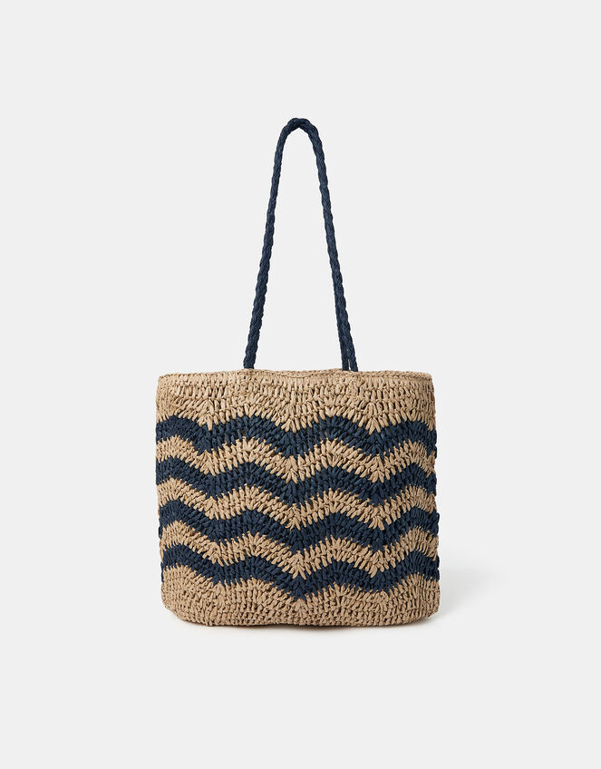 Chevron Raffia Shopper Bag, , large