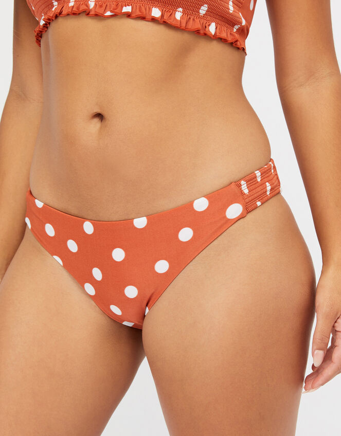 Polka Dot Bikini Briefswith Recycled Polyester, Brown (BROWN), large