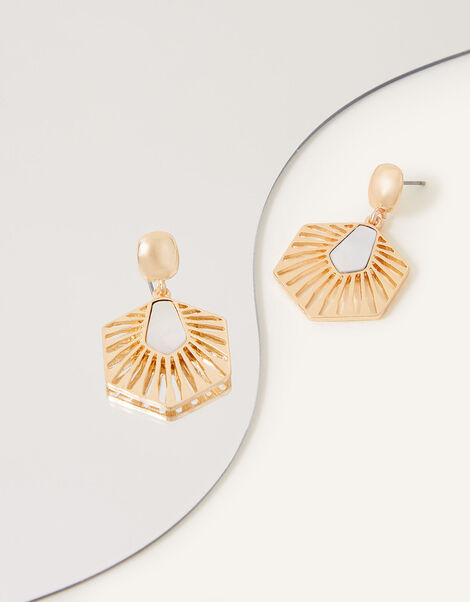Shell Detail Hexagon Drop Earrings, , large