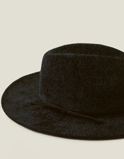 Chenille Packable Fedora Hat, Black (BLACK), large