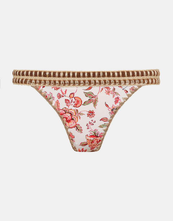 Floral Print Band Bikini Bottoms, Ivory (IVORY), large