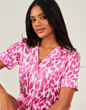 Leopard Print Satin Pyjama Set, Pink (PINK), large