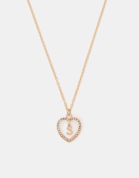 Girls Initial Charm Heart Pendant Necklace, Gold (GOLD), large