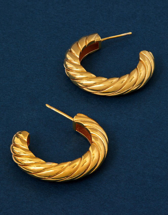 14ct Gold-Plated Twist Chunky Hoop Earrings, , large