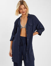 Long Sleeve Beach Cover Up Shirt, Blue (NAVY), large