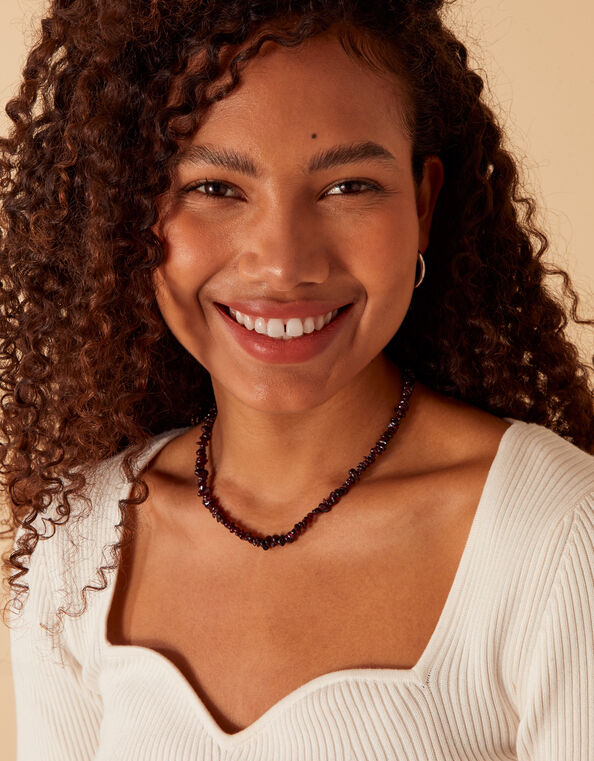 Recycled Sterling Silver Garnet Beaded Collar Necklace, , large