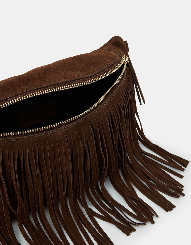 Suede Fringe Cross Body Sling Bag, , large