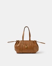 Padlock Ruched Shoulder Bag, Tan (TAN), large