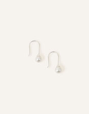 Sterling Silver Sleek Pearl Drop Earrings, , large