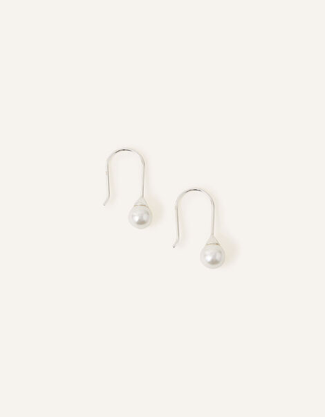 Sterling Silver Sleek Pearl Drop Earrings, , large
