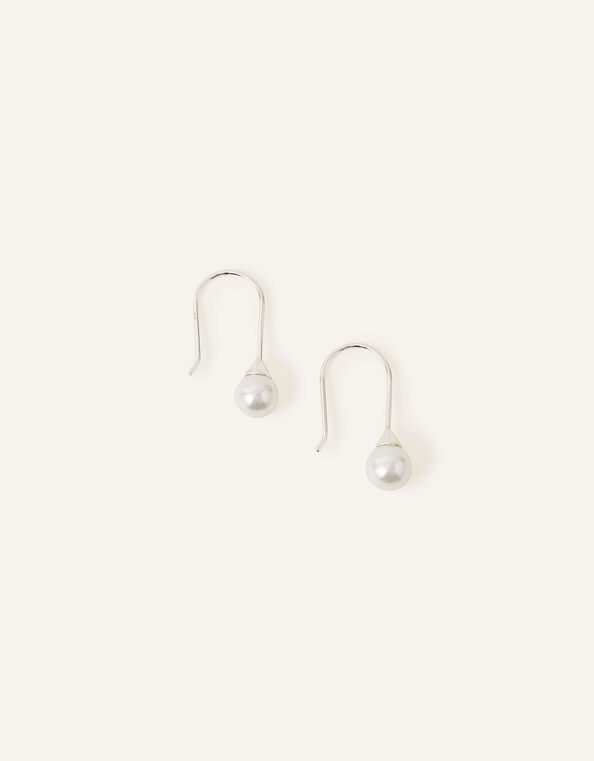 Sterling Silver Sleek Pearl Drop Earrings, , large