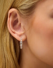 Sterling Silver-Plated Filigree Hoop Earrings, , large