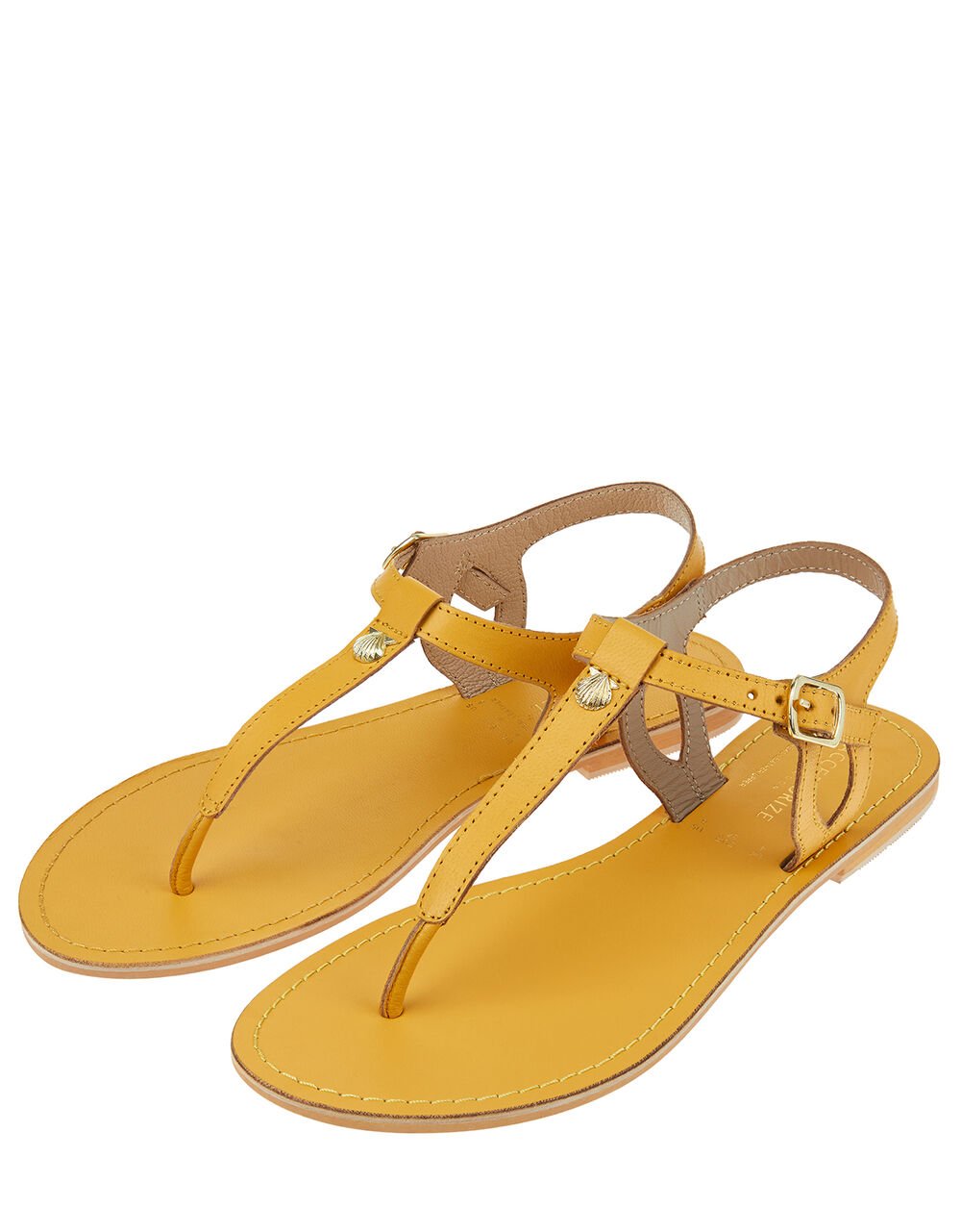 Seashell Charm Leather Sandals Yellow Sandals & Flip Flops