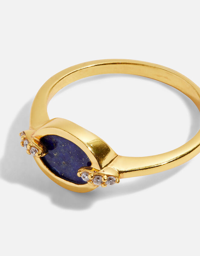 14ct Gold-Plated Healing Stone Lapis Lazuli Ring, Gold (GOLD), large