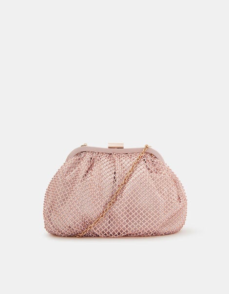 Sequin Clip Frame Clutch Bag, Pink (PALE PINK), large