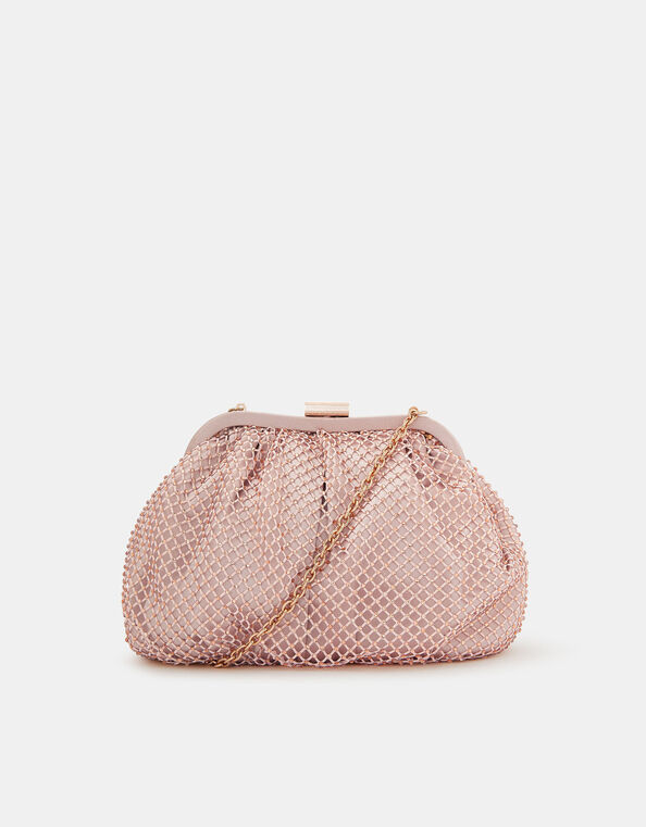 Sequin Clip Frame Clutch Bag, Pink (PALE PINK), large