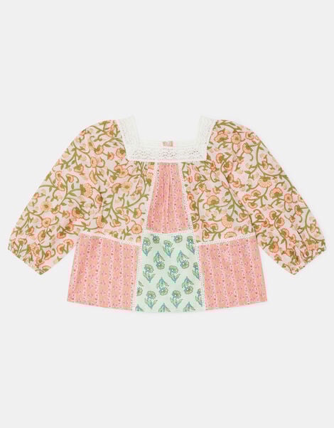 Girls Floral Patchwork Top, Pink (PINK), large