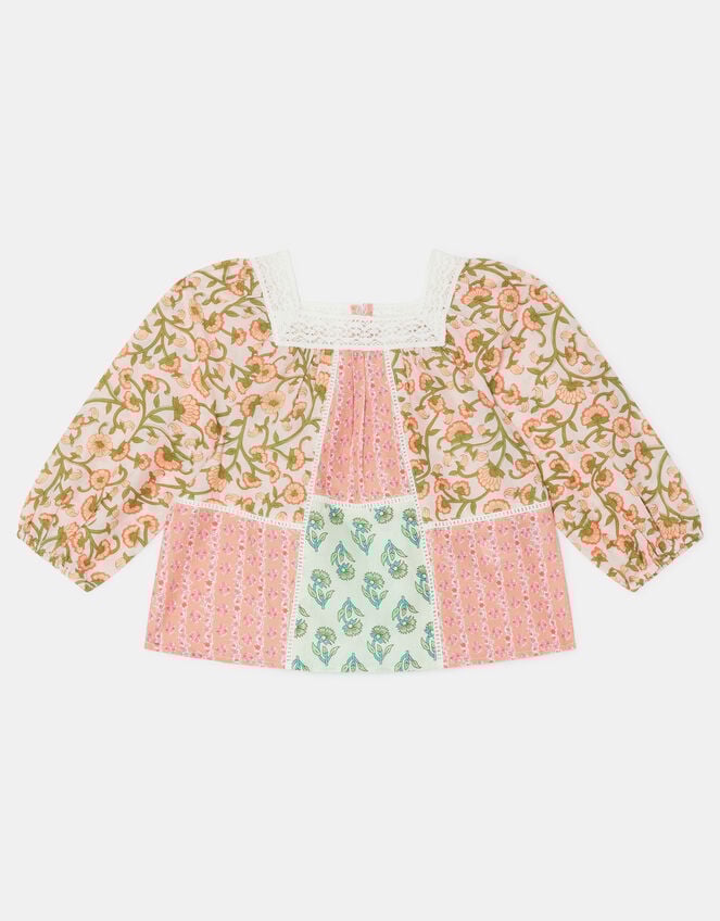 Girls Floral Patchwork Top, Pink (PINK), large