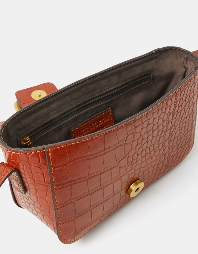Faux Croc Buckle Crossbody Bag, , large