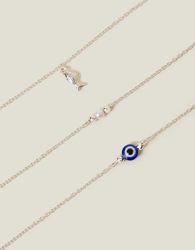 3-Pack Evil Eye Charm Anklets, , large