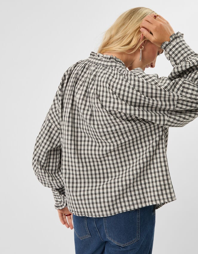 Check Print Blouse, Black (BLACK WHITE), large