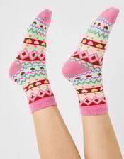 Fair Isle Print Bed Socks, , large