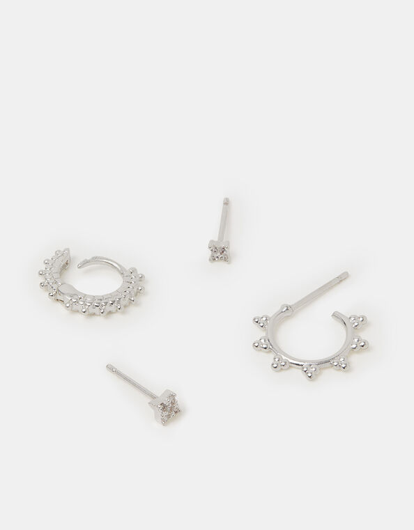 4-Pack Sterling Silver-Plated Filigree Stud & Hoop Earrings, , large