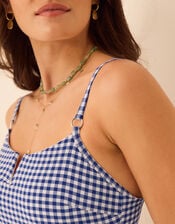 V-Front Gingham Shaping Swimsuit, Blue (NAVY), large