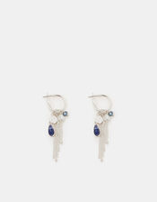 Gem Charm Hoop Drop Earrings, Silver (SILVER), large