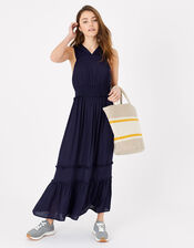 High V-Neck Jersey Maxi Dress, Blue (NAVY), large