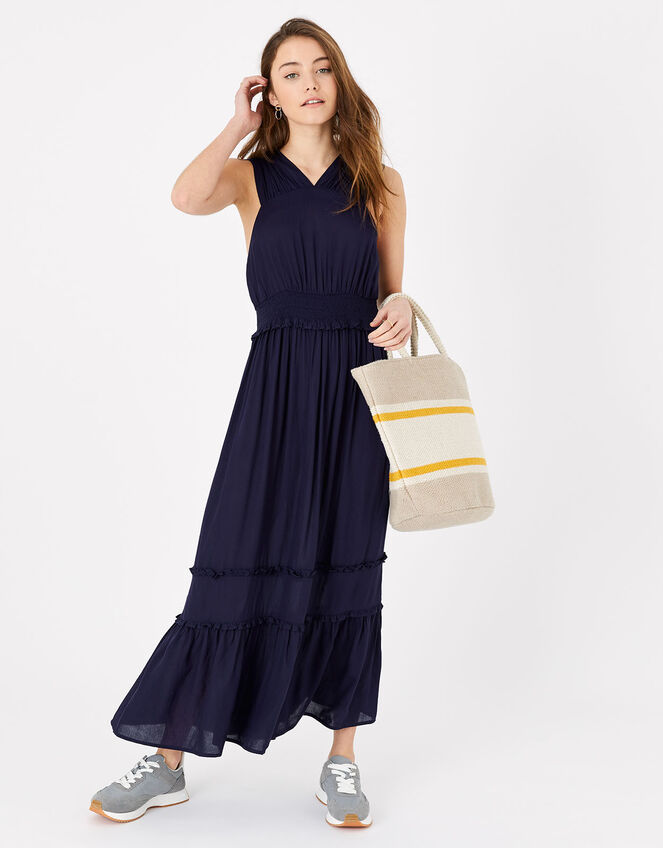 High V-Neck Jersey Maxi Dress, Blue (NAVY), large