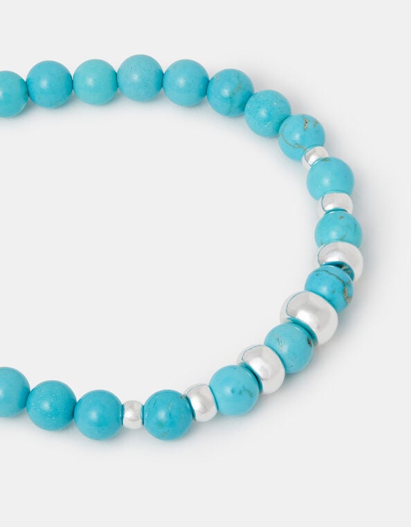 Sterling Silver-Plated Semi-Precious Stretch Bracelet, Blue (BLUE), large