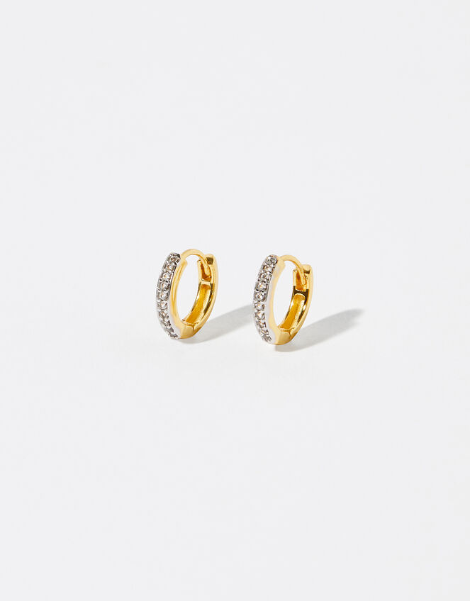 Gold Vermeil White Topaz Huggie Hoop Earrings, , large