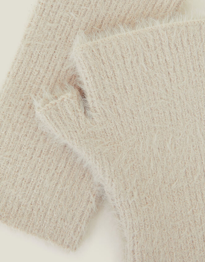 Fluffy Cut Off Gloves, Natural (NATURAL), large