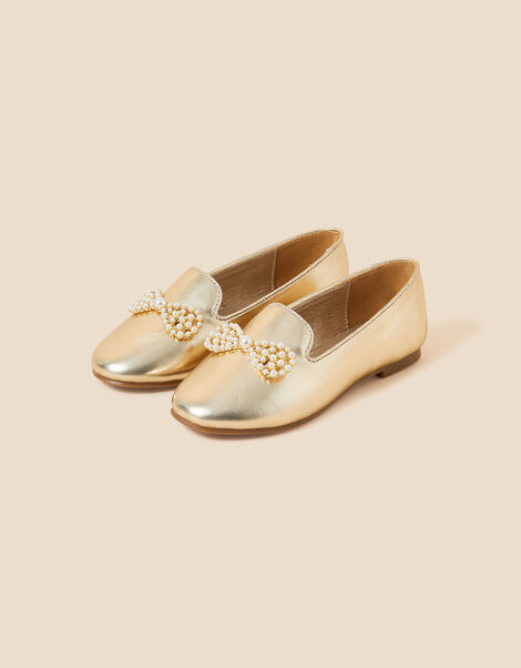 Pearl Bow Slipper Shoes Gold, Gold (GOLD), large