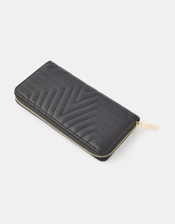 Quilted Star Zip-Around Wallet, Black (BLACK), large