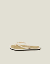 Beaded Daisy Seagrass Flip Flops, Cream (CREAM), large