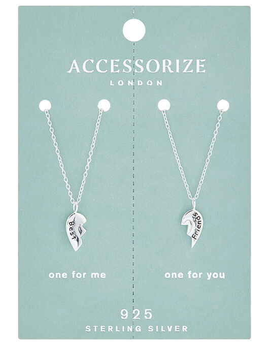 Sterling Silver Best Friends Pendant Necklace Set Sterling