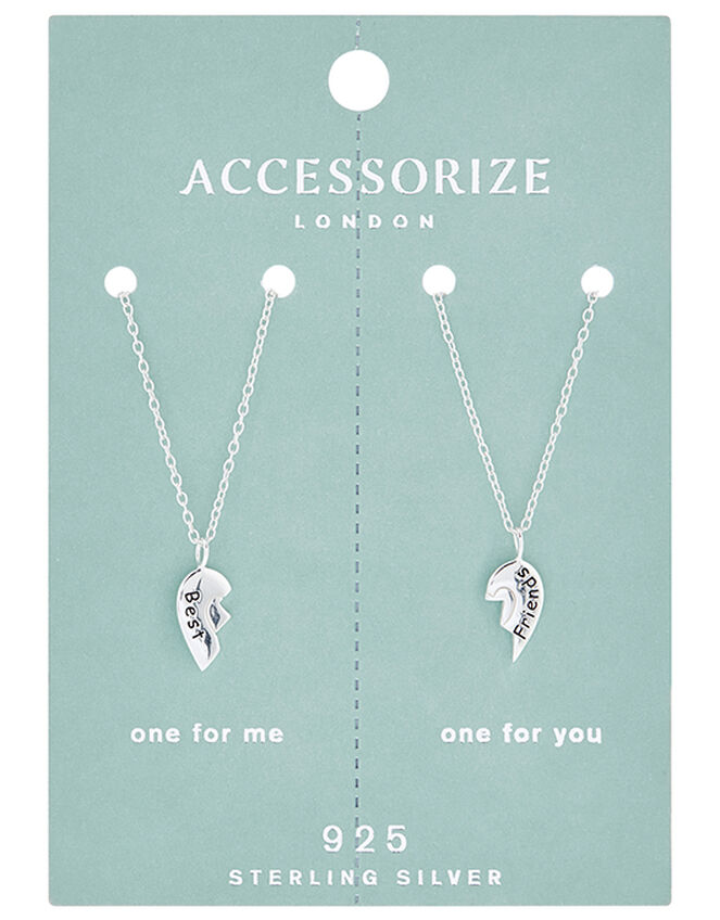 Sterling Silver Best Friends Pendant Necklace Set, , large