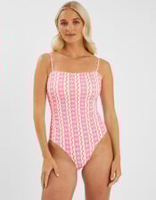 Palm Print Stripe Swimsuit, Ivory (IVORY), large