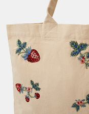Strawberry Embellished Shopper Bag, , large